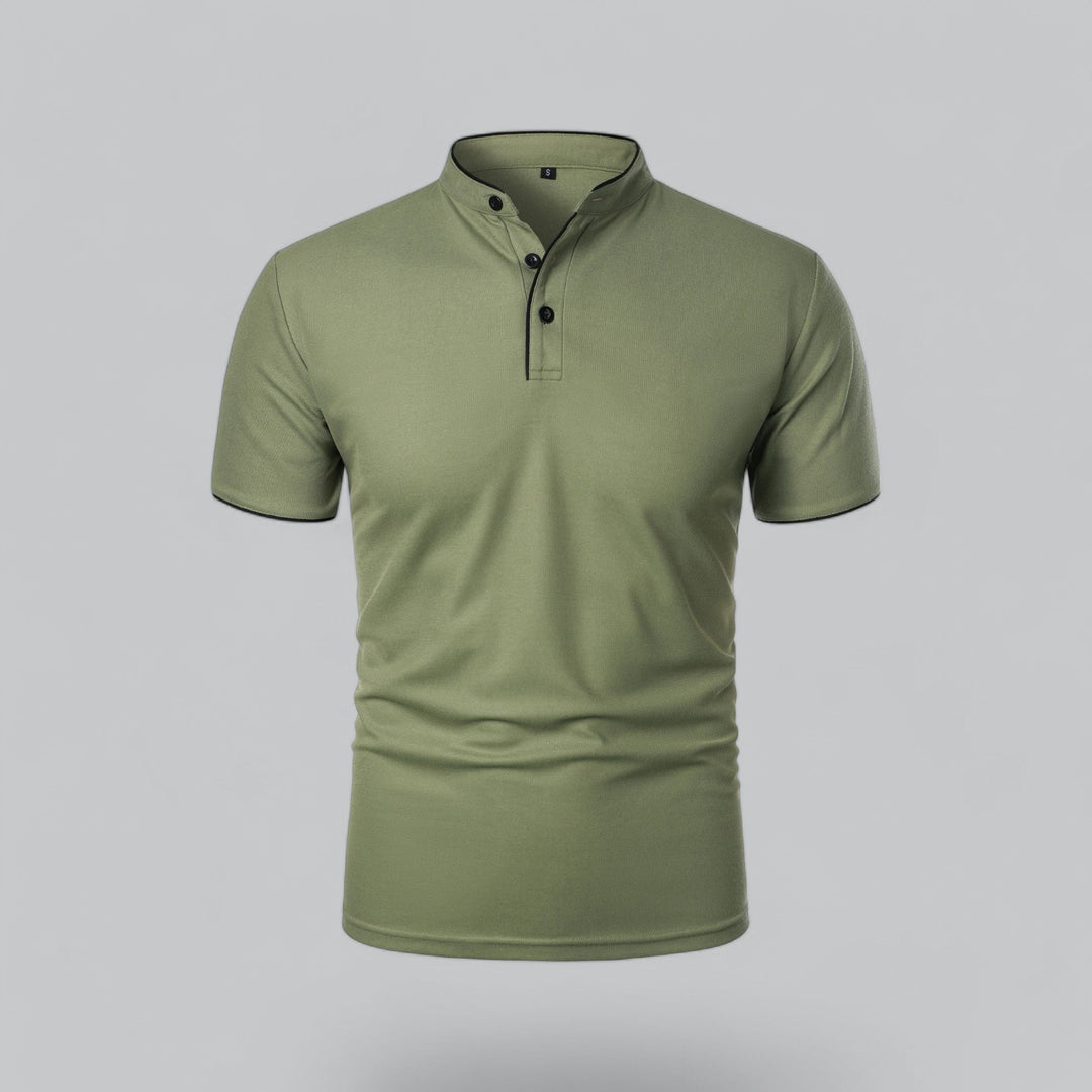 Men's Short Sleeve Collarless Polo Shirt, Tailored Fit Casual Smart Polo Top