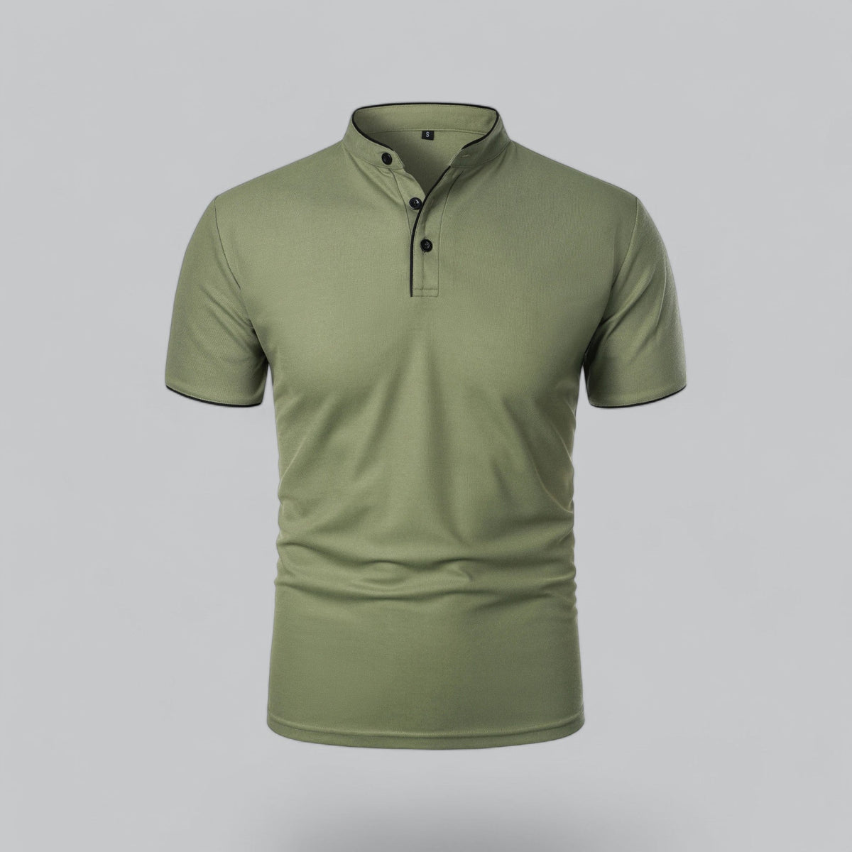 Men's Short Sleeve Collarless Polo Shirt, Tailored Fit Casual Smart Polo Top