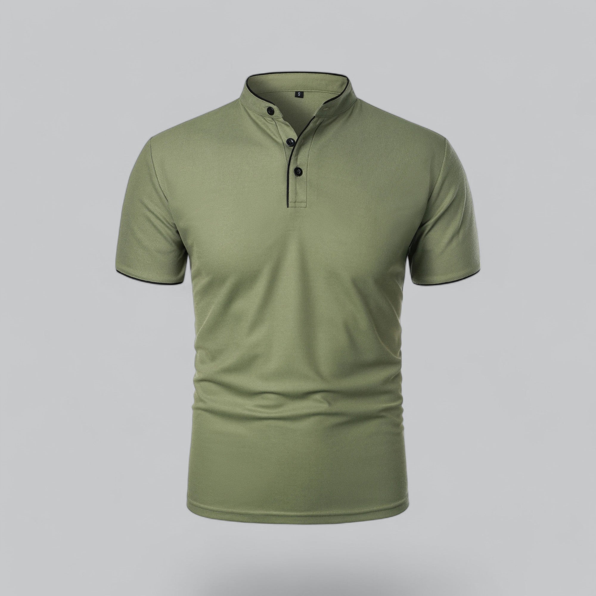 Men's Short Sleeve Collarless Polo Shirt, Tailored Fit Casual Smart Polo Top