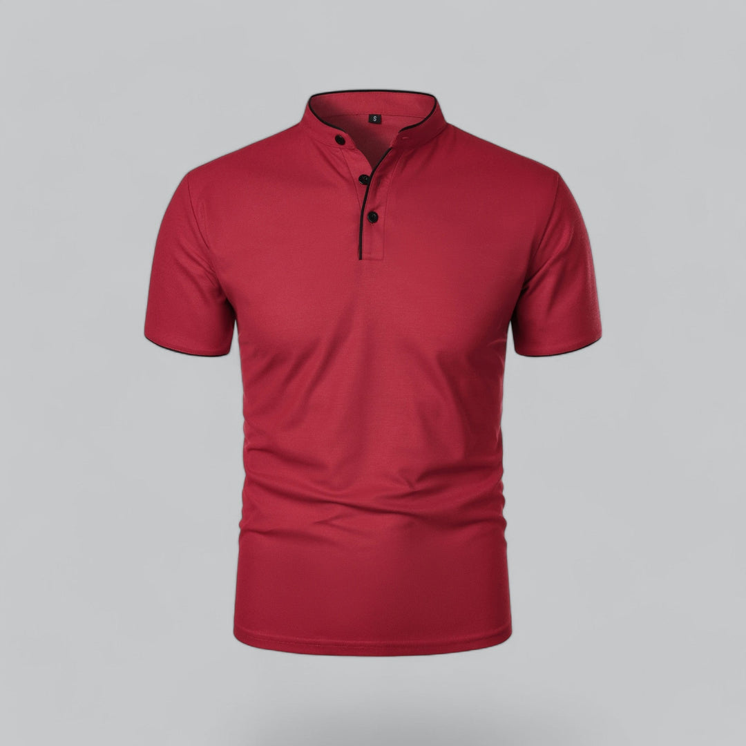 Men's Short Sleeve Collarless Polo Shirt, Tailored Fit Casual Smart Polo Top