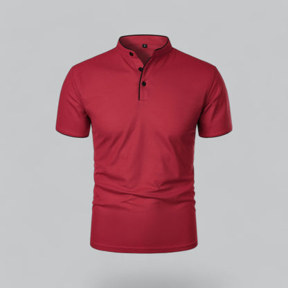 Men's Short Sleeve Collarless Polo Shirt, Tailored Fit Casual Smart Polo Top