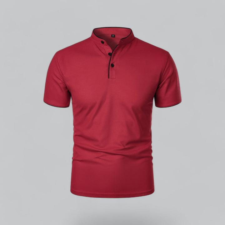 Men's Short Sleeve Collarless Polo Shirt, Tailored Fit Casual Smart Polo Top