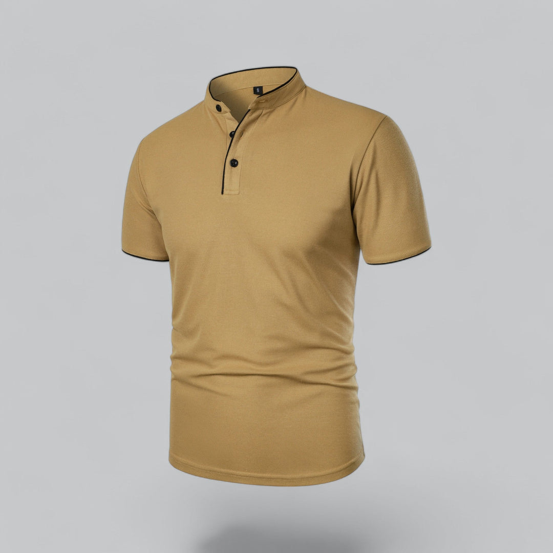 Men's Short Sleeve Collarless Polo Shirt, Tailored Fit Casual Smart Polo Top