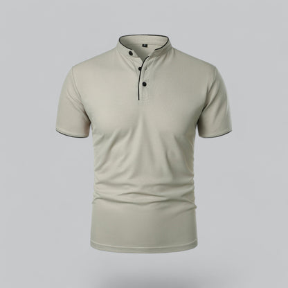 Men's Short Sleeve Collarless Polo Shirt, Tailored Fit Casual Smart Polo Top