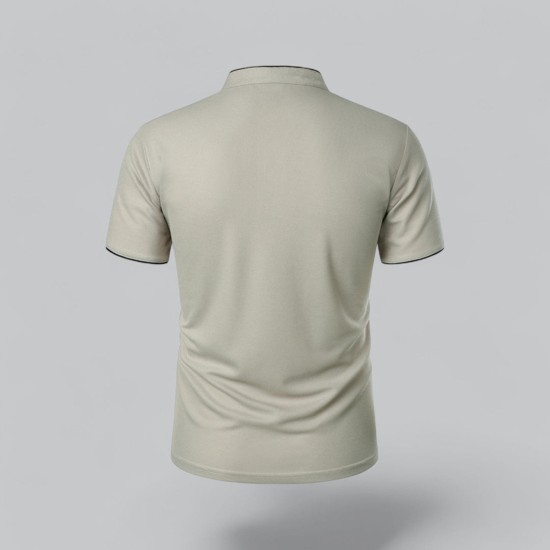 Men's Short Sleeve Collarless Polo Shirt, Tailored Fit Casual Smart Polo Top