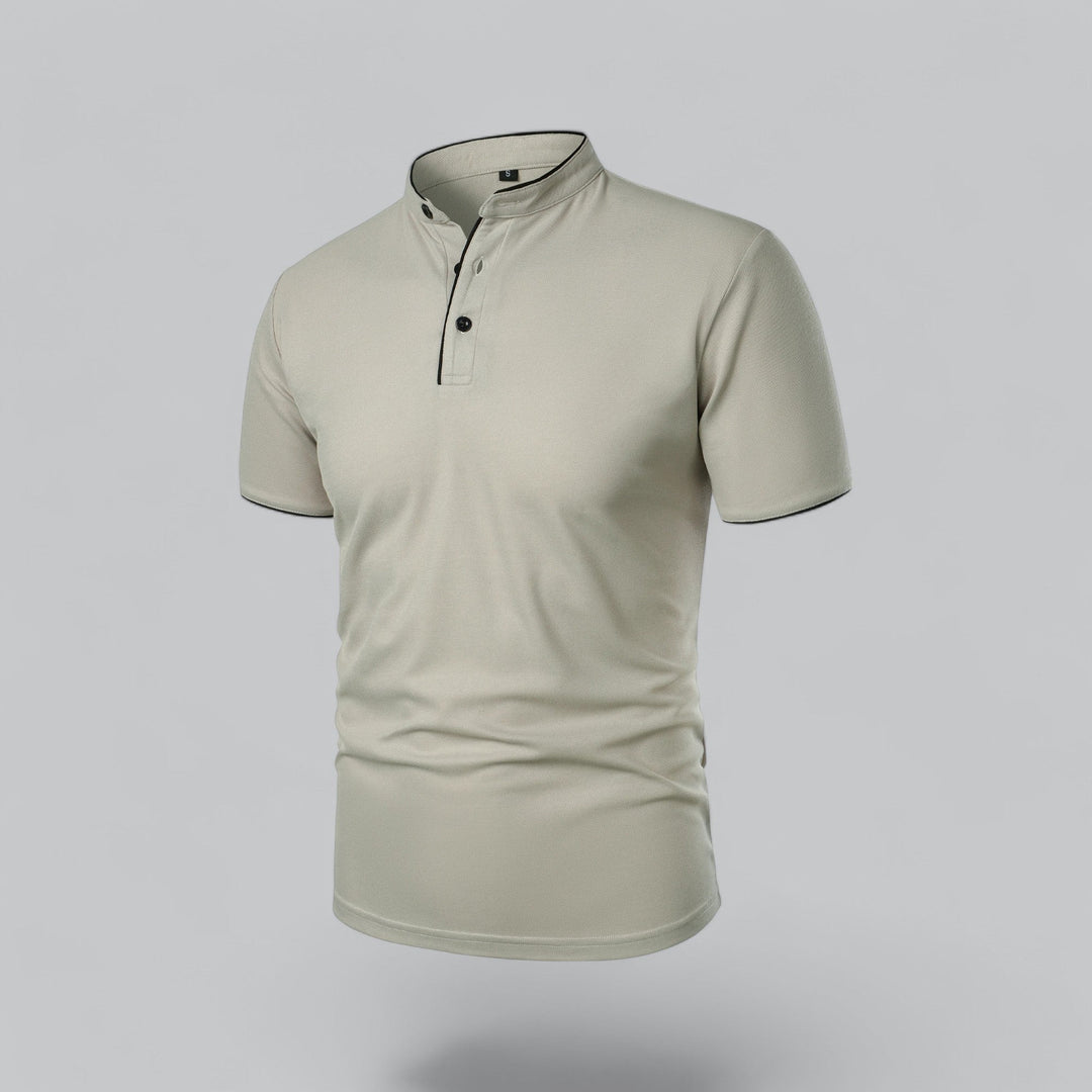 Men's Short Sleeve Collarless Polo Shirt, Tailored Fit Casual Smart Polo Top