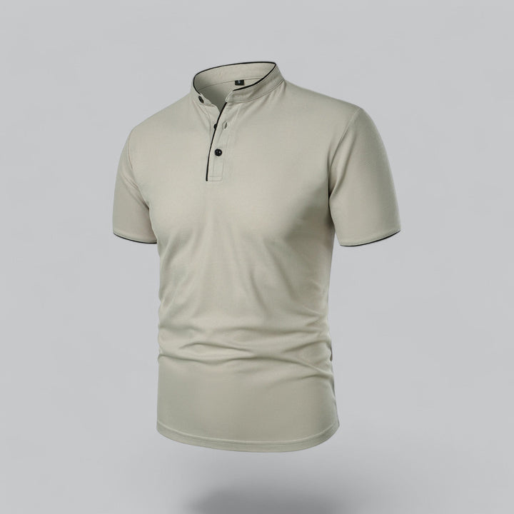 Men's Short Sleeve Collarless Polo Shirt, Tailored Fit Casual Smart Polo Top