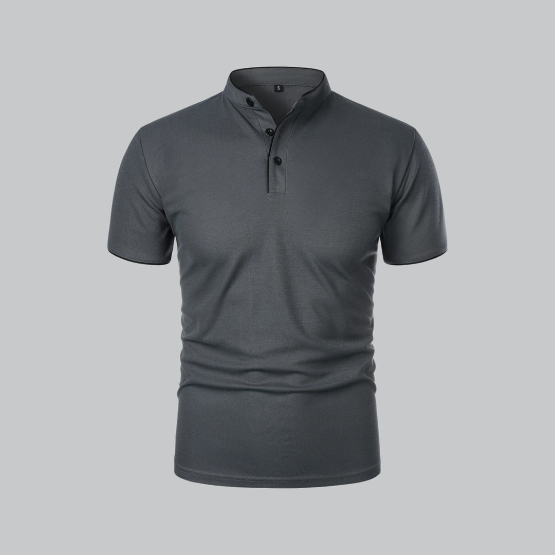 Men's Short Sleeve Collarless Polo Shirt, Tailored Fit Casual Smart Polo Top