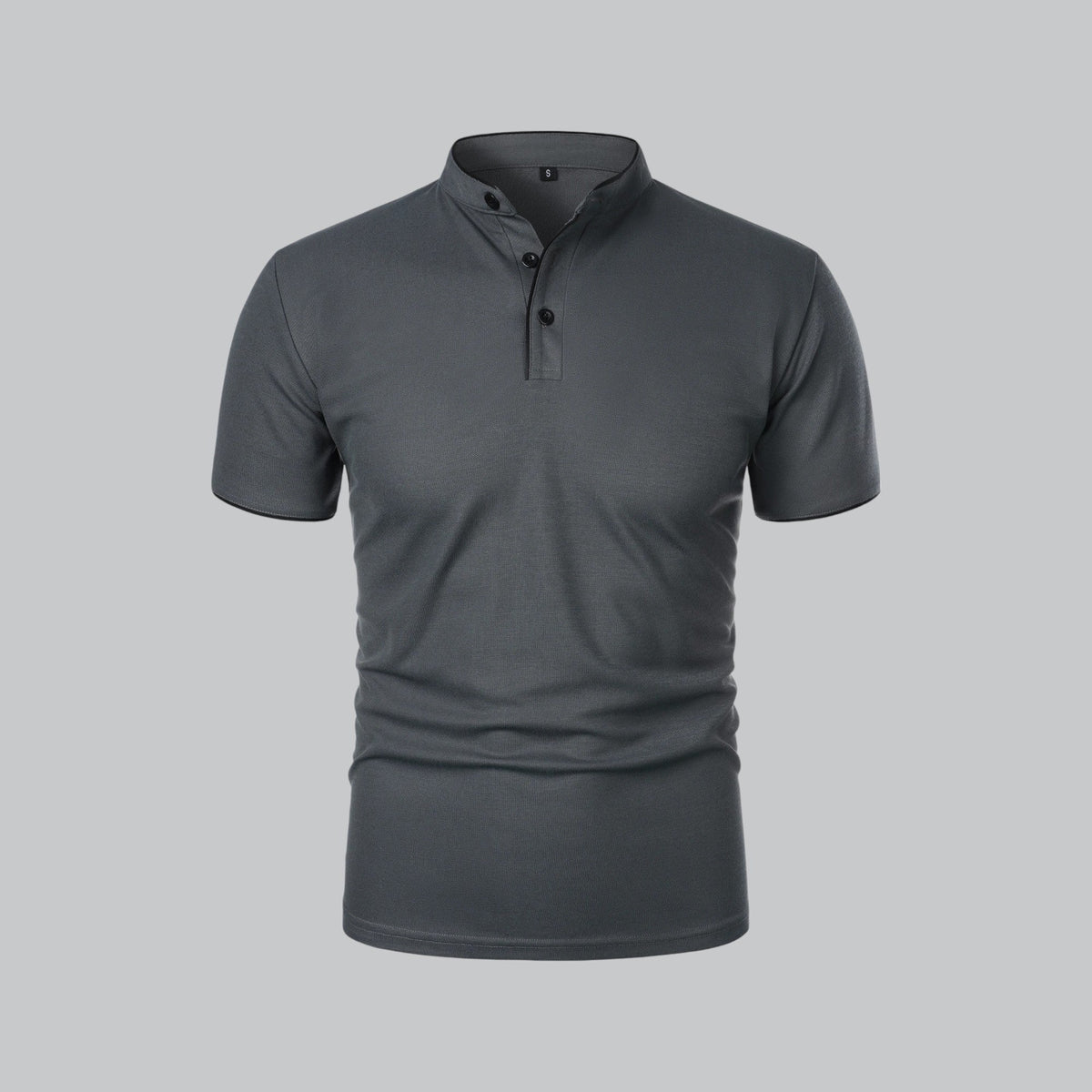 Men's Short Sleeve Collarless Polo Shirt, Tailored Fit Casual Smart Polo Top
