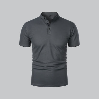 Men's Short Sleeve Collarless Polo Shirt, Tailored Fit Casual Smart Polo Top