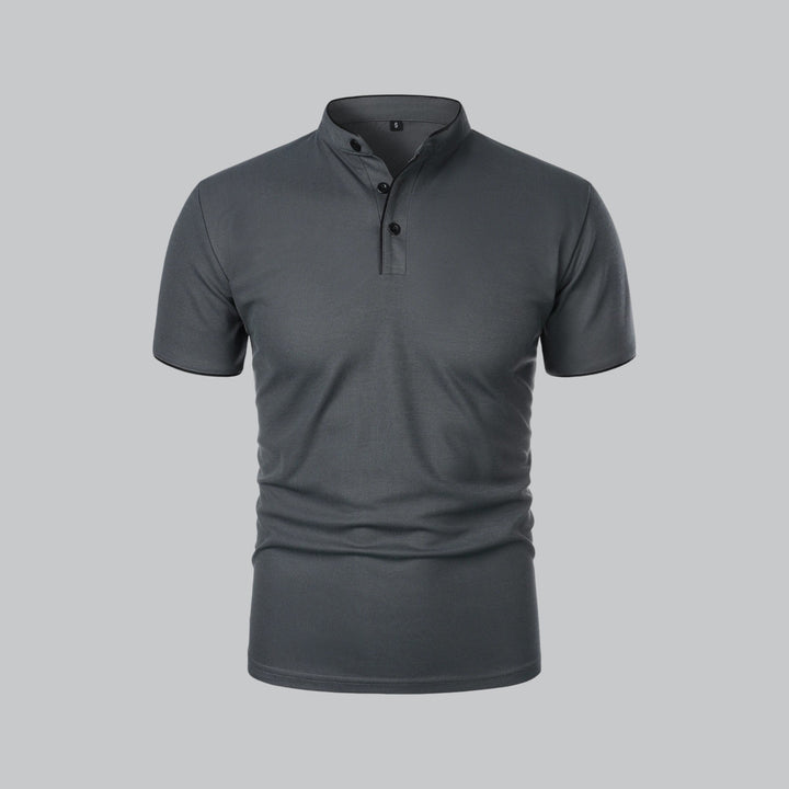 Men's Short Sleeve Collarless Polo Shirt, Tailored Fit Casual Smart Polo Top