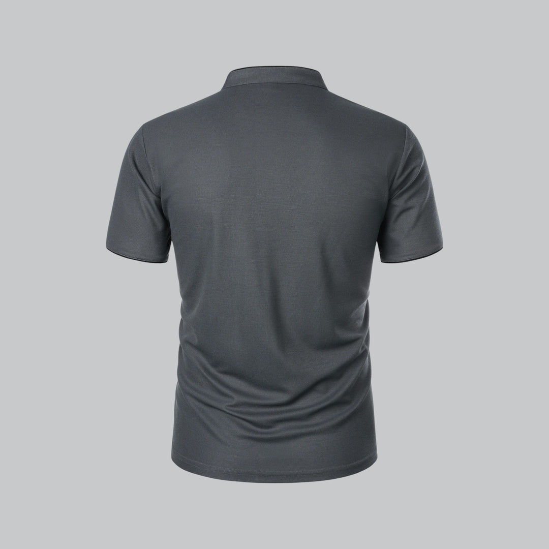 Men's Short Sleeve Collarless Polo Shirt, Tailored Fit Casual Smart Polo Top