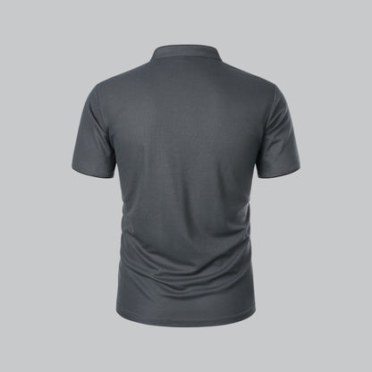 Men's Short Sleeve Collarless Polo Shirt, Tailored Fit Casual Smart Polo Top