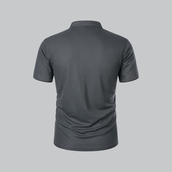 Men's Short Sleeve Collarless Polo Shirt, Tailored Fit Casual Smart Polo Top