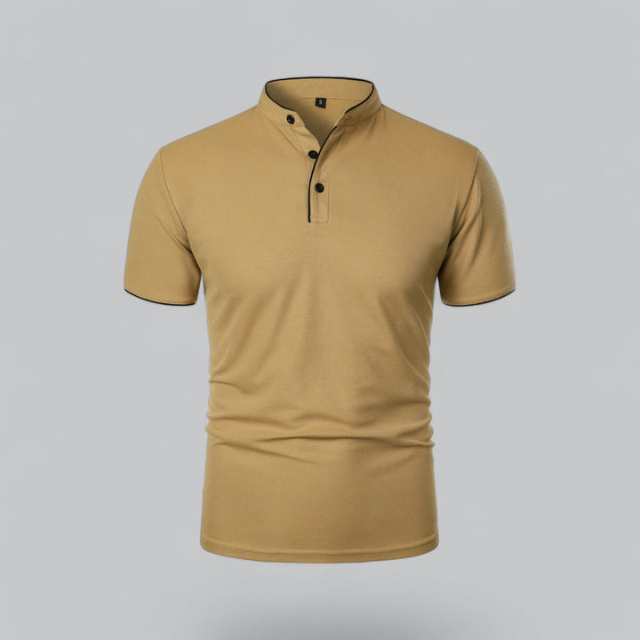 Men's Short Sleeve Collarless Polo Shirt, Tailored Fit Casual Smart Polo Top