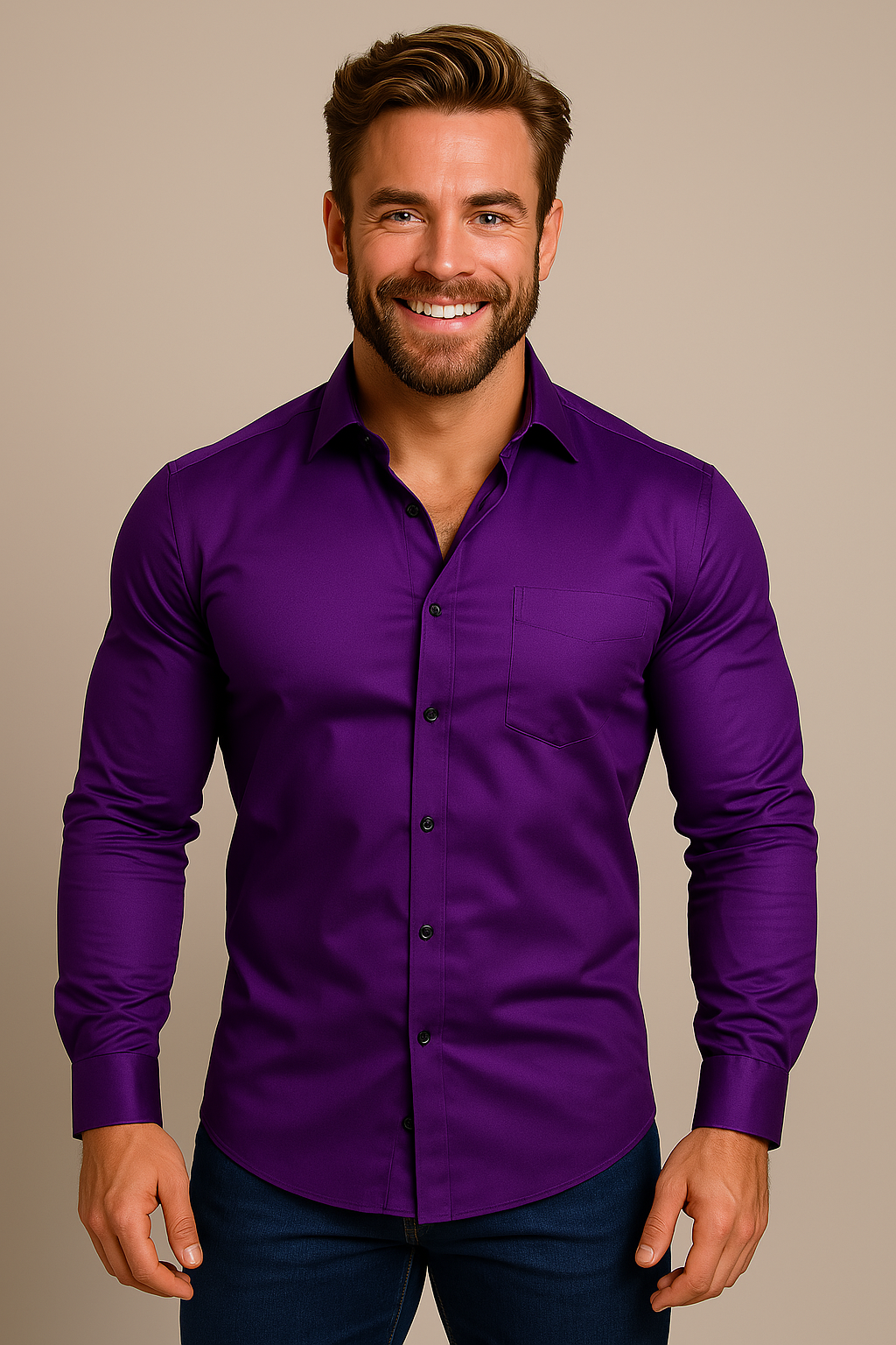 Men's Tailored Shirt, Slim Fit Lightweight Button-Up Shirt for Office & Smart Casual Wear