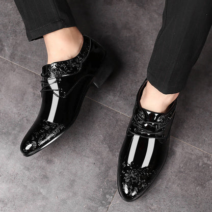Men's Black Patent Derby Shoes, Embossed Detail Lace-Up Formal Dress Shoes for Black Tie