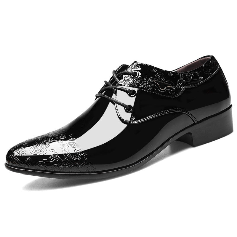 Men's Black Patent Derby Shoes, Embossed Detail Lace-Up Formal Dress Shoes for Black Tie