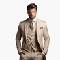 Men's three-piece slim fit suit with button jacket, waistcoat and matching trousers