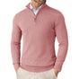 Men's long-sleeve textured knit sweater with a half-zip stand collar