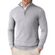 Men's long-sleeve textured knit sweater with a half-zip stand collar