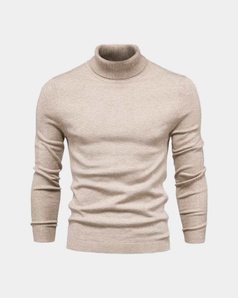 Men's plain long-sleeve turtleneck jumper with ribbed trims