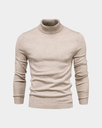 Men's plain long-sleeve turtleneck jumper with ribbed trims