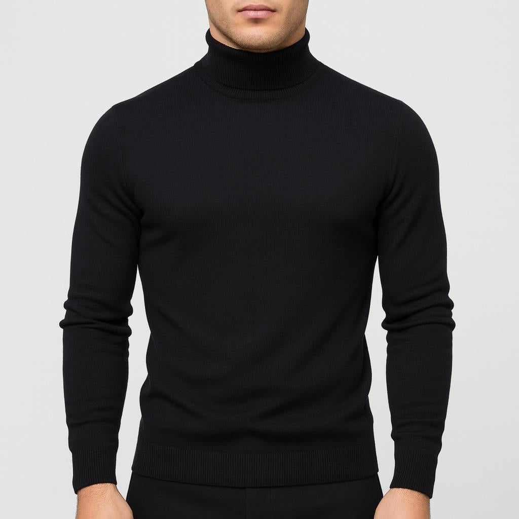 Men's plain long-sleeve turtleneck jumper with ribbed trims