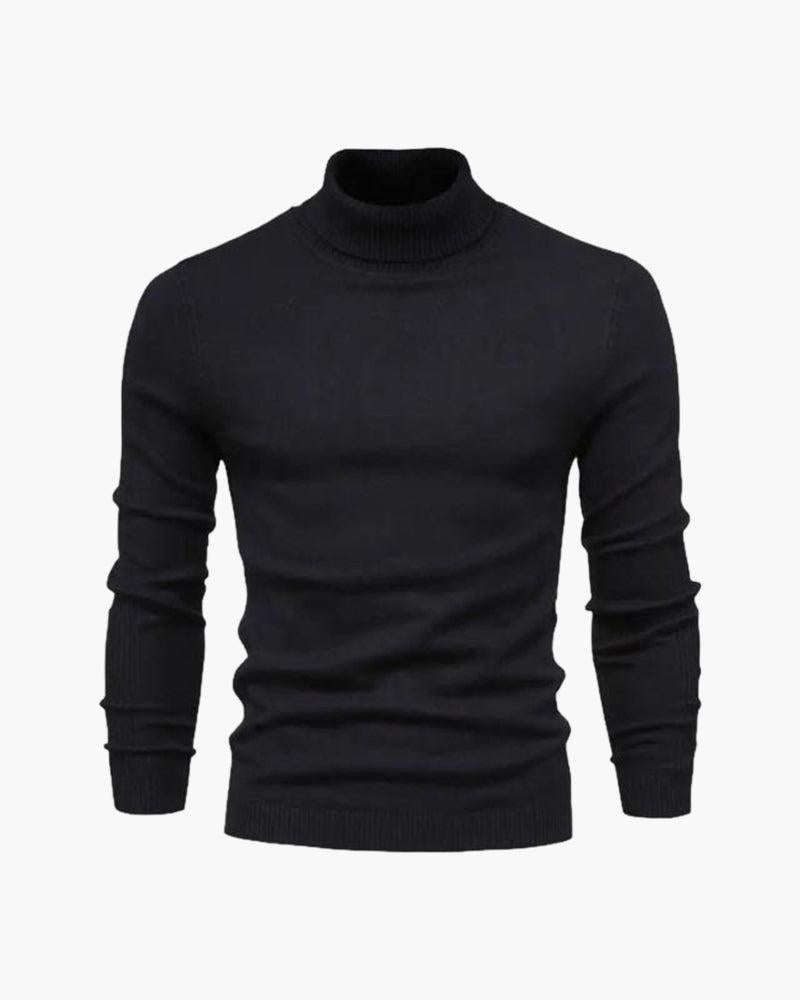 Men's plain long-sleeve turtleneck jumper with ribbed trims