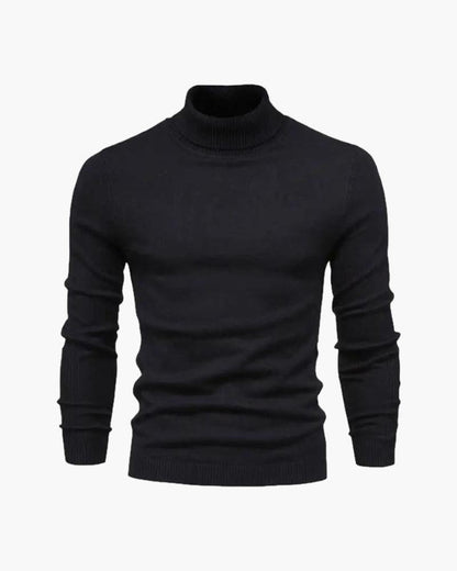 Men's plain long-sleeve turtleneck jumper with ribbed trims