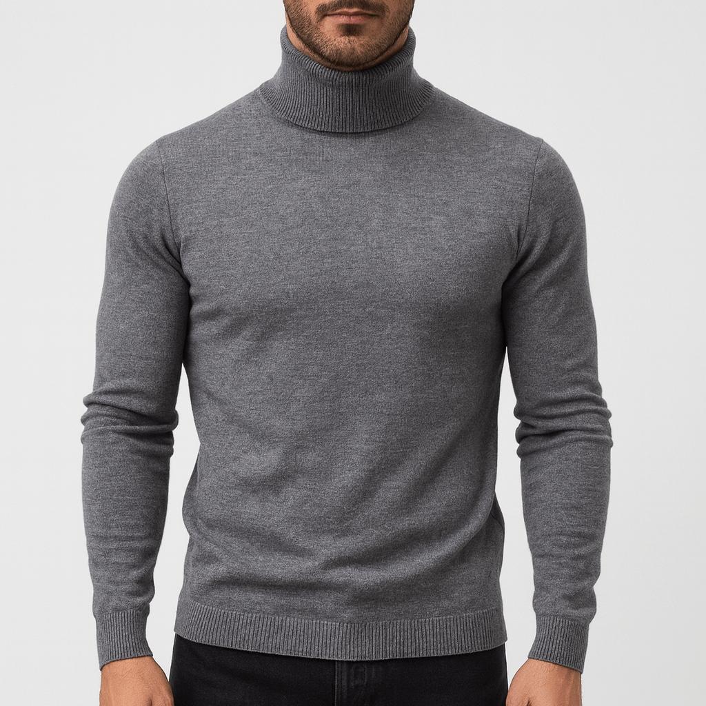 Men's plain long-sleeve turtleneck jumper with ribbed trims