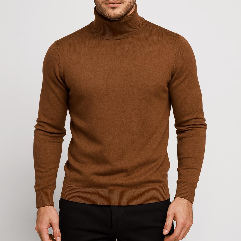 Men's plain long-sleeve turtleneck jumper with ribbed trims