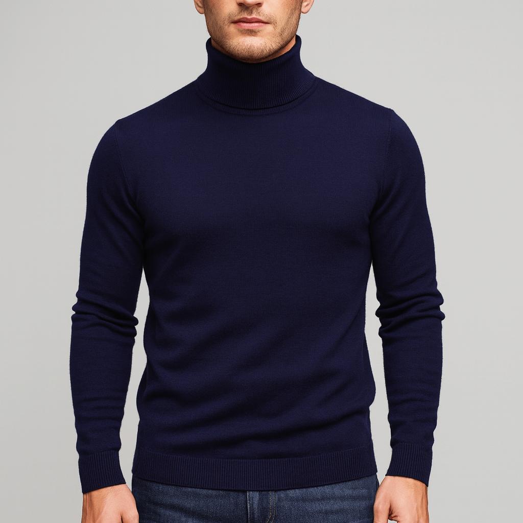 Men's plain long-sleeve turtleneck jumper with ribbed trims