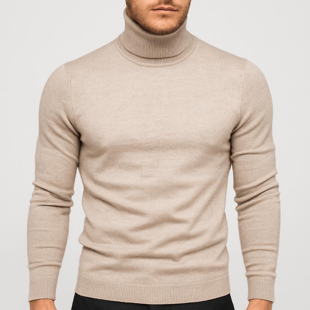 Men's plain long-sleeve turtleneck jumper with ribbed trims