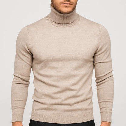 Men's plain long-sleeve turtleneck jumper with ribbed trims