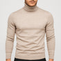 Men's plain long-sleeve turtleneck jumper with ribbed trims