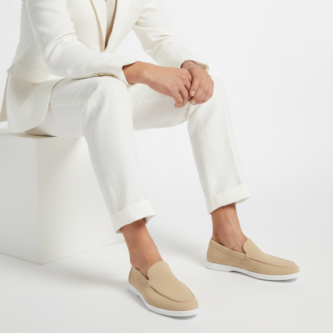 Men's slip-on loafers with stitched detailing and contrast flat soles