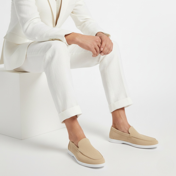 Men's slip-on loafers with stitched detailing and contrast flat soles