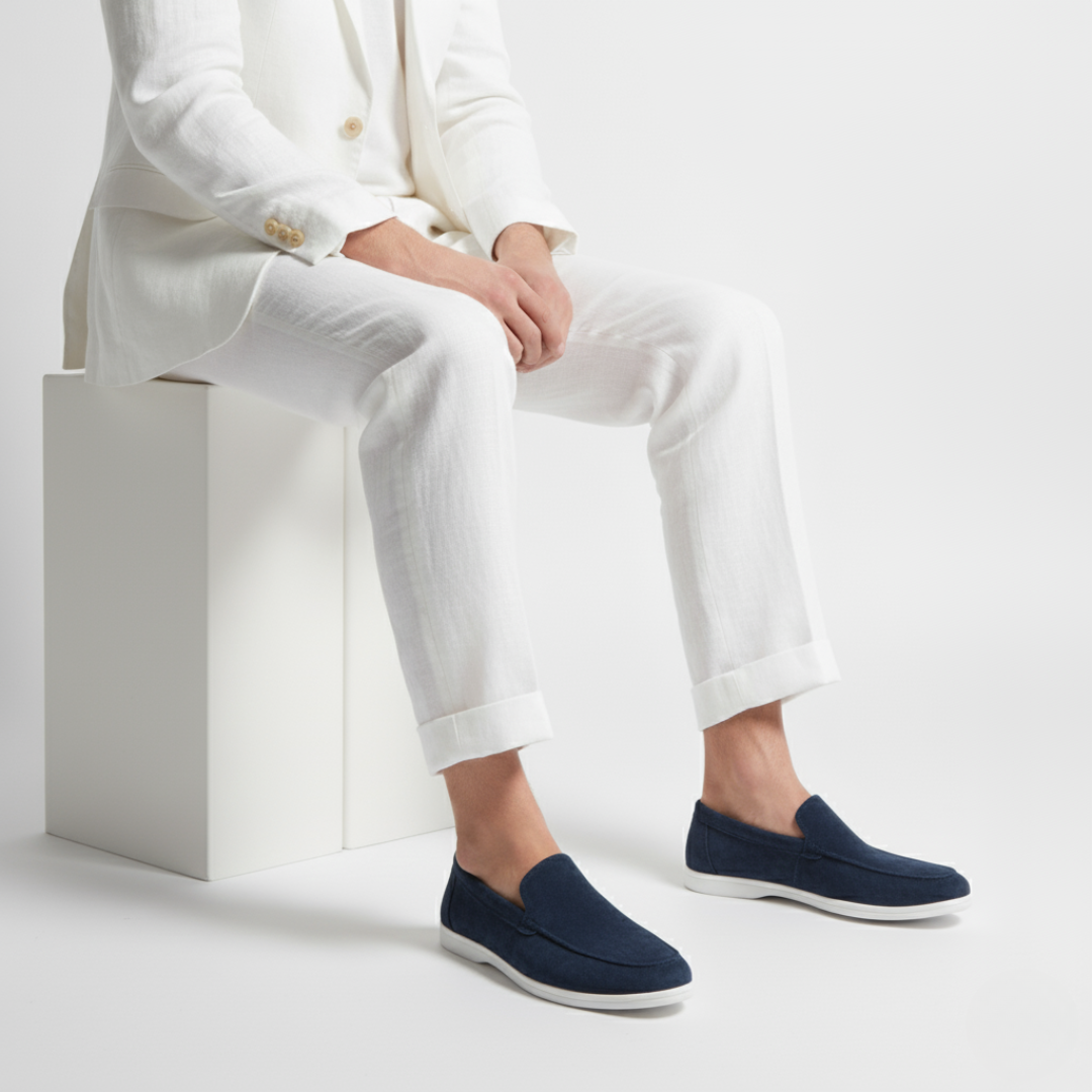 Men's slip-on loafers with moc toe stitching and light sole