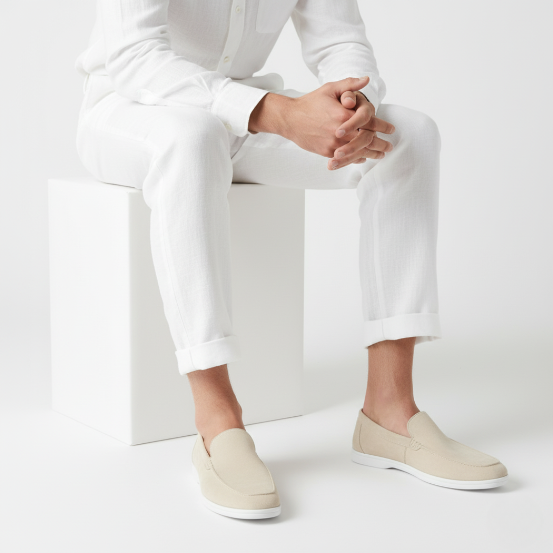 Men's slip-on loafers with stitched detailing and contrast flat soles