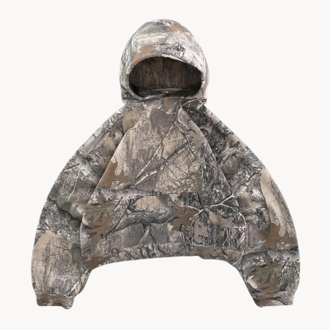 Unisex oversized camouflage hoodie with hood and front zipper