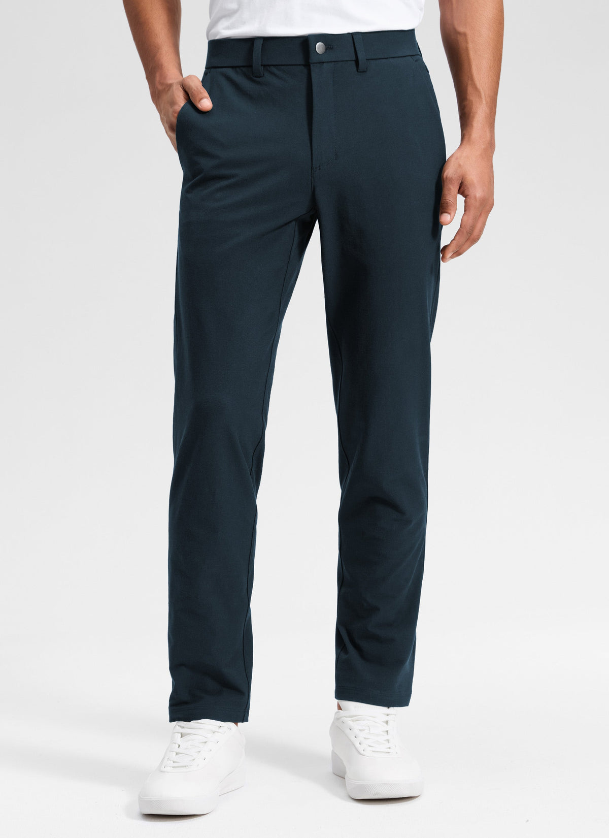 Men's straight leg chino trousers with belt loops and front pockets