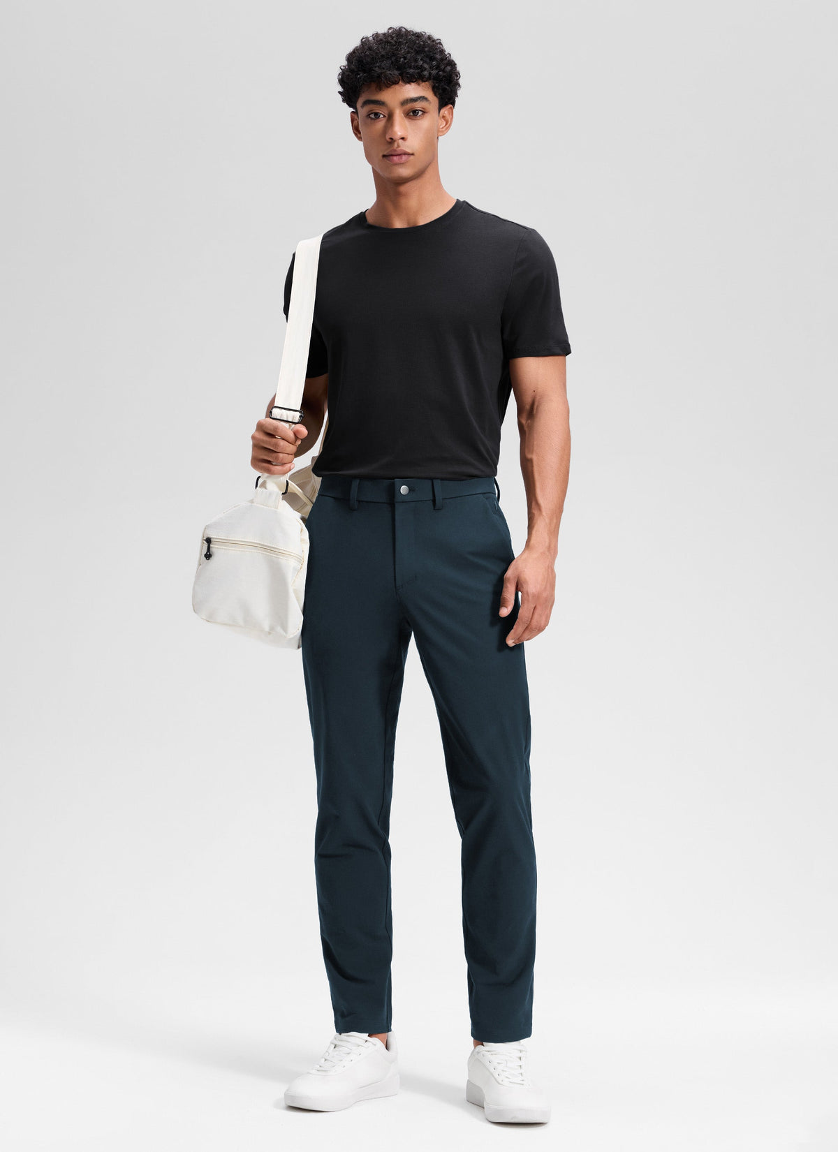 Men's straight leg chino trousers with belt loops and front pockets