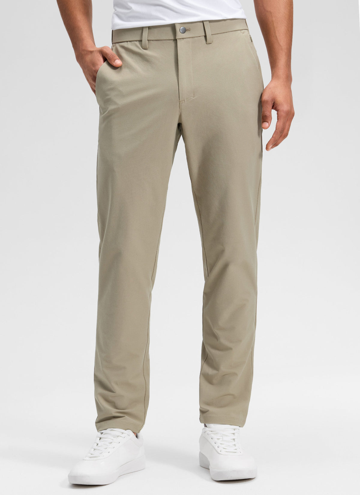 Men's straight leg chino trousers with belt loops and front pockets