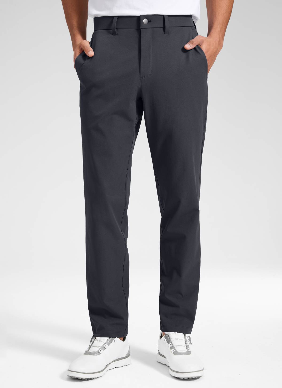 Men's straight leg golf pants with belt loops and pockets
