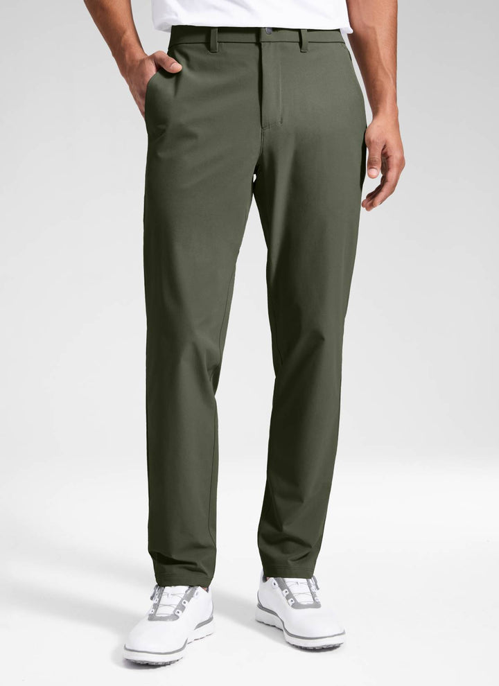 Men's straight-leg golf pants with front pockets and button closure