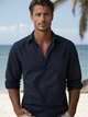 Men's Linen Shirt, Open Collar Relaxed Fit Lightweight Smart Casual Summer Shirt