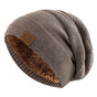 Textured knit men's slouch beanie with a visible furry lining