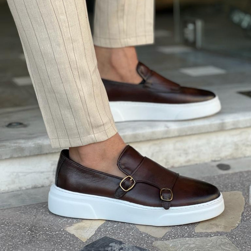 Men's slip-on loafers with double monk strap detail