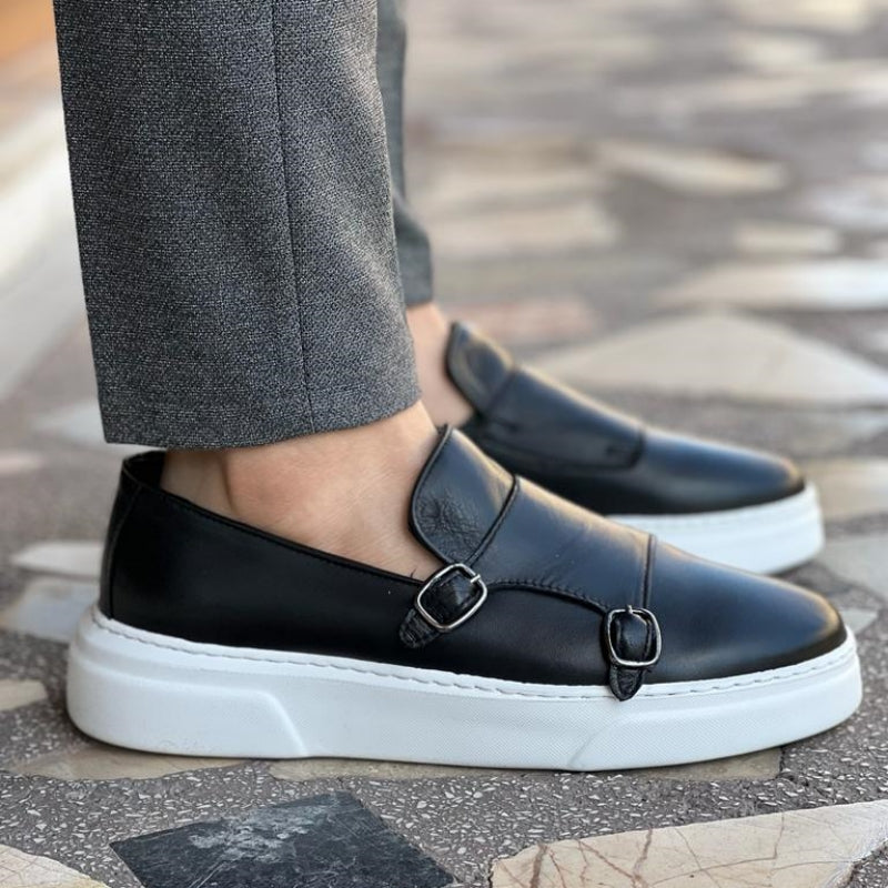 Men's slip-on loafers with double monk strap detail